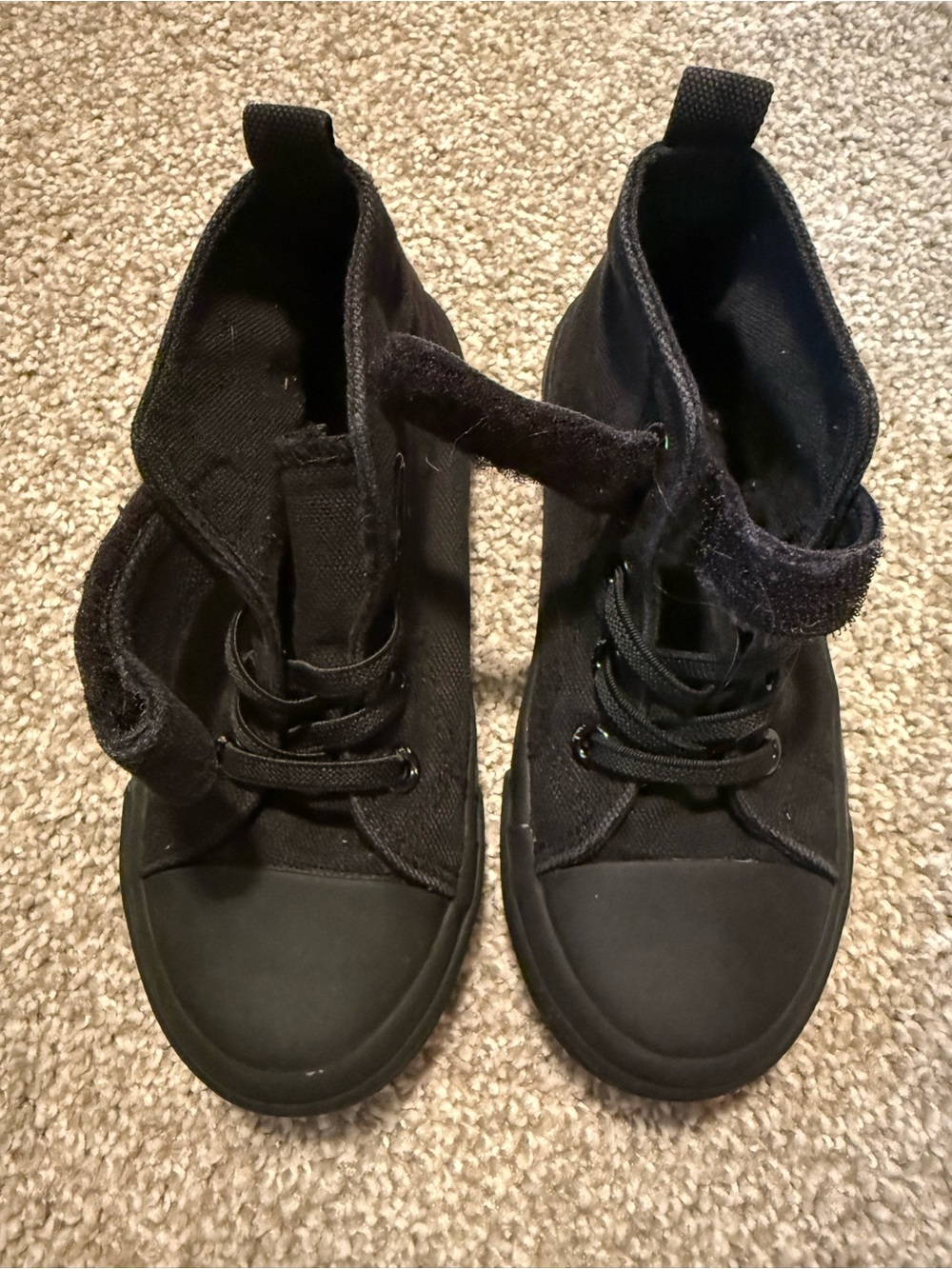 Kids Black High-Top Canvas Sneakers with Hook-and-Loop Strap